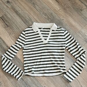 No Boundaries Black and White Striped Long Sleeve Top